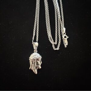 925 Sterling Silver Very Small Christ Pendant with chain Necklace. New